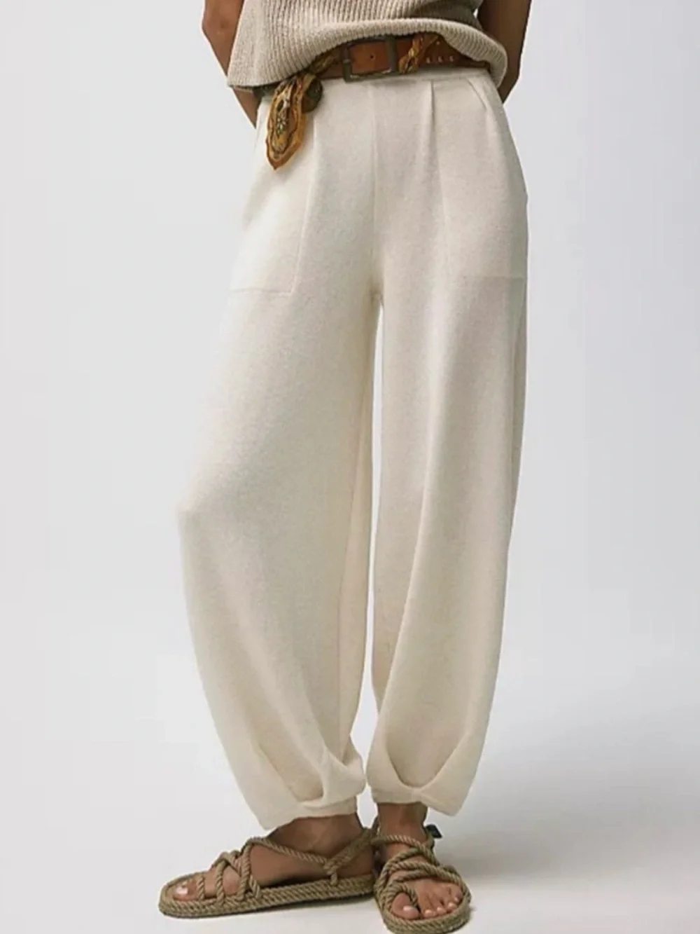 Free People Beach Freya Knit Pants •taupe, linen blend, pockets, S - Picture 11 of 12
